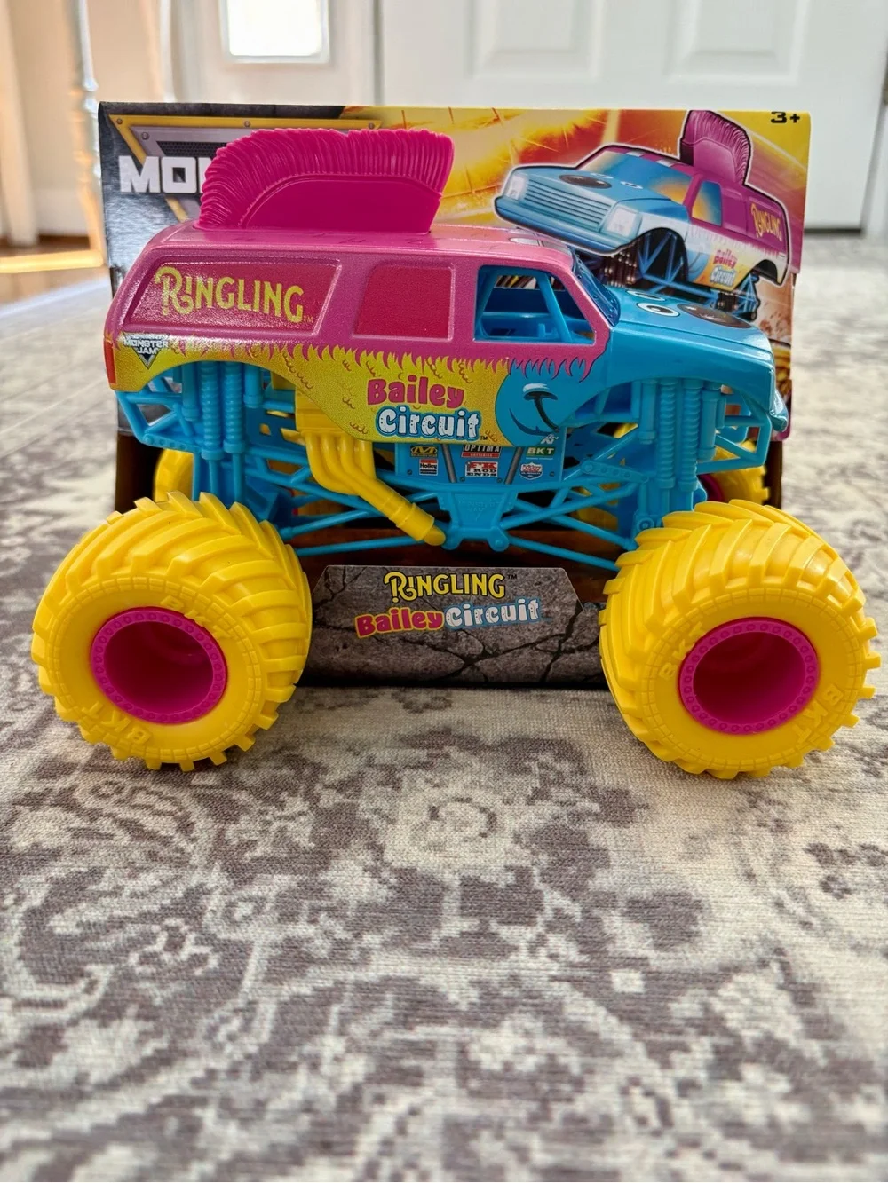 Bailey Circuit Monster Jam Truck Toy - Pink & Blue with Yellow Wheels
